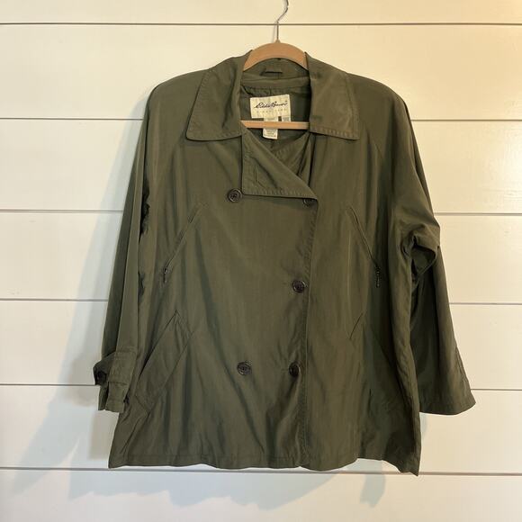 Eddie Bauer Rain Jacket Women’s Hunter Green Lightweight Size Petite Medium - Picture 1 of 9
